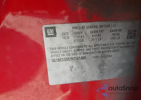 2017 Chevrolet Cruze Ls Auto z USA, uszkodzony, nr VIN 1G1BC5SM2H7161488